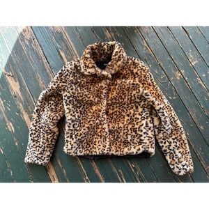 New Look Womens Leopard Print Faux Fur Jacket Brown Tan Animal Pattern Large‎